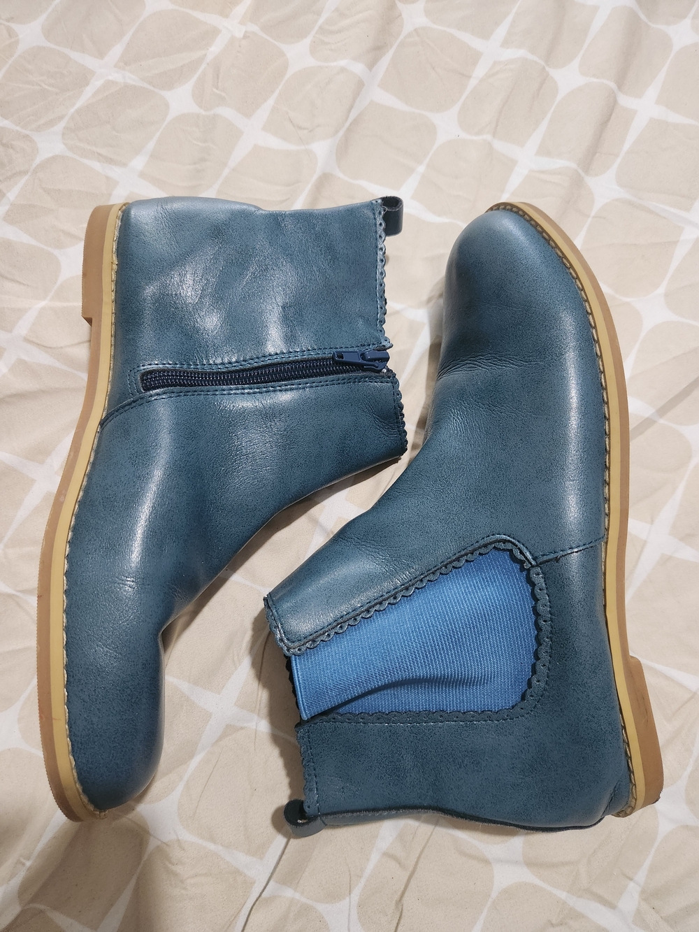 Monkey Feet Teal Blue Leather Ankle Booties
